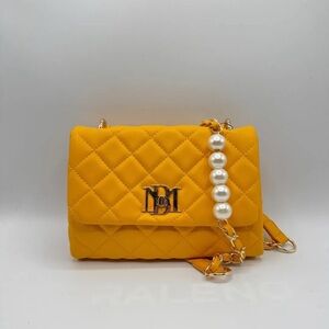 Badgley Mischka Yellow Crossbody Bag with Pearl Chain